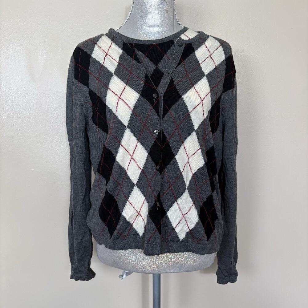 Country Shop Argyle Merino Wool Twinset Cardigan Sweater Women M Preppy Classic